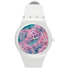 Ocean Waves In Pink Ii Round Plastic Sport Watch (m) by GardenOfOphir