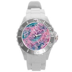 Ocean Waves In Pink Ii Round Plastic Sport Watch (l) by GardenOfOphir