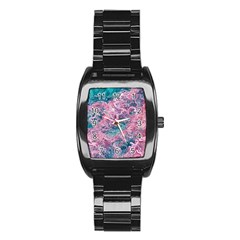 Ocean Waves In Pink Ii Stainless Steel Barrel Watch by GardenOfOphir