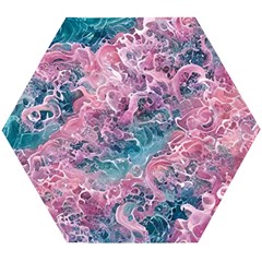 Ocean Waves In Pink Ii Wooden Puzzle Hexagon by GardenOfOphir