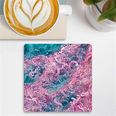 Ocean Waves In Pink Ii Uv Print Square Tile Coaster  by GardenOfOphir