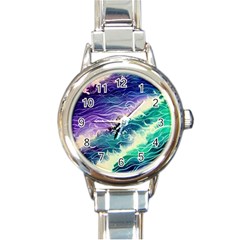 Pastel Hues Ocean Waves Round Italian Charm Watch by GardenOfOphir