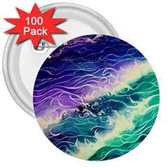 Pastel Hues Ocean Waves 3  Buttons (100 Pack)  by GardenOfOphir