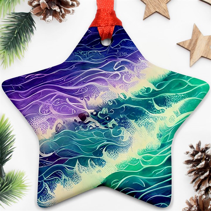 Pastel Hues Ocean Waves Star Ornament (Two Sides)