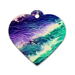 Pastel Hues Ocean Waves Dog Tag Heart (one Side) by GardenOfOphir