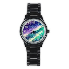 Pastel Hues Ocean Waves Stainless Steel Round Watch by GardenOfOphir