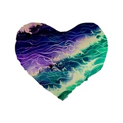 Pastel Hues Ocean Waves Standard 16  Premium Flano Heart Shape Cushions by GardenOfOphir