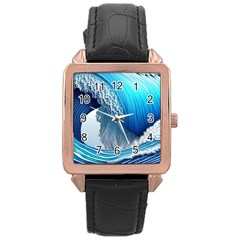 The Power Of The Ocean Rose Gold Leather Watch  by GardenOfOphir