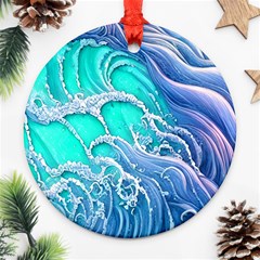 The Beauty Of Waves Round Ornament (two Sides) by GardenOfOphir