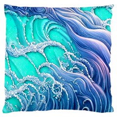 The Beauty Of Waves Large Premium Plush Fleece Cushion Case (one Side) by GardenOfOphir