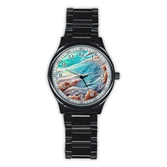 Waves Of The Ocean Stainless Steel Round Watch by GardenOfOphir