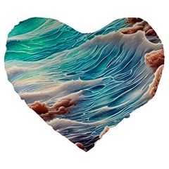 Waves Of The Ocean Large 19  Premium Flano Heart Shape Cushions by GardenOfOphir