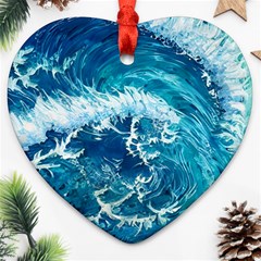 Abstract Blue Ocean Waves Iii Ornament (heart) by GardenOfOphir