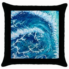 Abstract Blue Ocean Waves Iii Throw Pillow Case (black) by GardenOfOphir