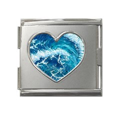 Abstract Blue Ocean Waves Iii Mega Link Heart Italian Charm (18mm) by GardenOfOphir