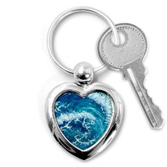 Abstract Blue Ocean Waves Iii Key Chain (heart) by GardenOfOphir