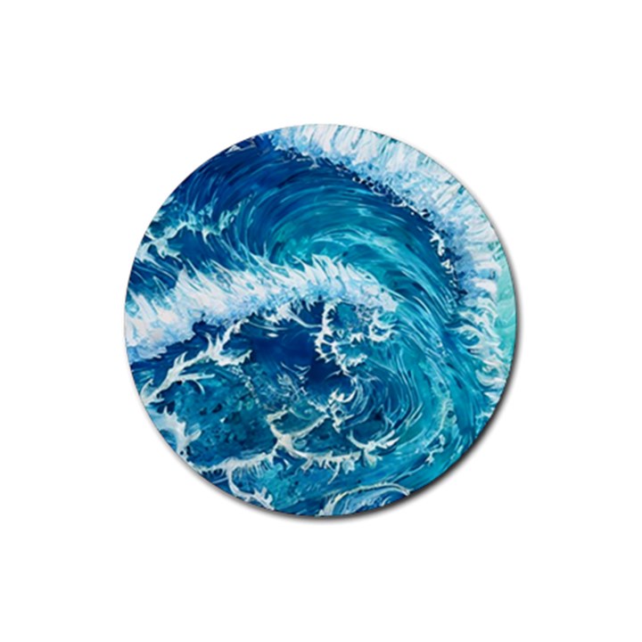 Abstract Blue Ocean Waves Iii Rubber Round Coaster (4 pack)