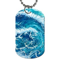 Abstract Blue Ocean Waves Iii Dog Tag (one Side) by GardenOfOphir