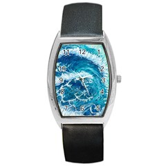 Abstract Blue Ocean Waves Iii Barrel Style Metal Watch by GardenOfOphir