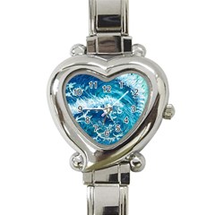 Abstract Blue Ocean Waves Iii Heart Italian Charm Watch by GardenOfOphir