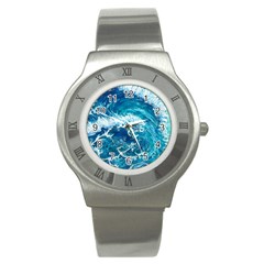 Abstract Blue Ocean Waves Iii Stainless Steel Watch by GardenOfOphir