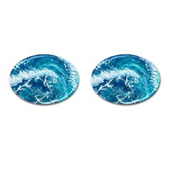 Abstract Blue Ocean Waves Iii Cufflinks (oval) by GardenOfOphir