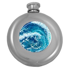 Abstract Blue Ocean Waves Iii Round Hip Flask (5 Oz) by GardenOfOphir