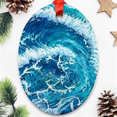 Abstract Blue Ocean Waves Iii Oval Ornament (two Sides) by GardenOfOphir