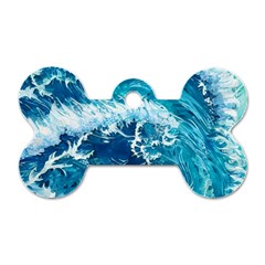 Abstract Blue Ocean Waves Iii Dog Tag Bone (one Side) by GardenOfOphir