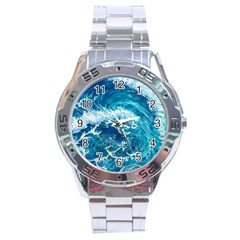 Abstract Blue Ocean Waves Iii Stainless Steel Analogue Watch by GardenOfOphir