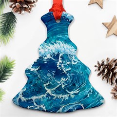 Abstract Blue Ocean Waves Iii Ornament (christmas Tree)  by GardenOfOphir