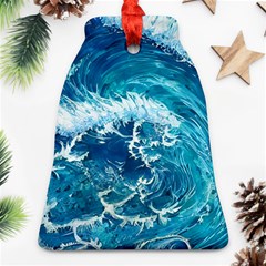 Abstract Blue Ocean Waves Iii Ornament (bell) by GardenOfOphir