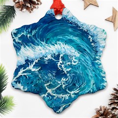 Abstract Blue Ocean Waves Iii Snowflake Ornament (two Sides) by GardenOfOphir