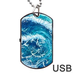 Abstract Blue Ocean Waves Iii Dog Tag Usb Flash (one Side) by GardenOfOphir