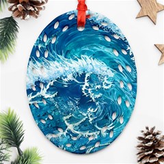 Abstract Blue Ocean Waves Iii Ornament (oval Filigree) by GardenOfOphir