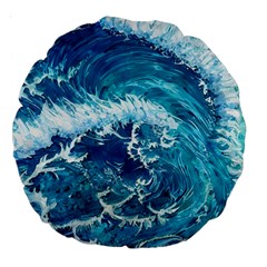 Abstract Blue Ocean Waves Iii Large 18  Premium Round Cushions by GardenOfOphir