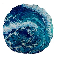 Abstract Blue Ocean Waves Iii Large 18  Premium Flano Round Cushions by GardenOfOphir