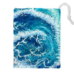 Abstract Blue Ocean Waves Iii Drawstring Pouch (5xl) by GardenOfOphir