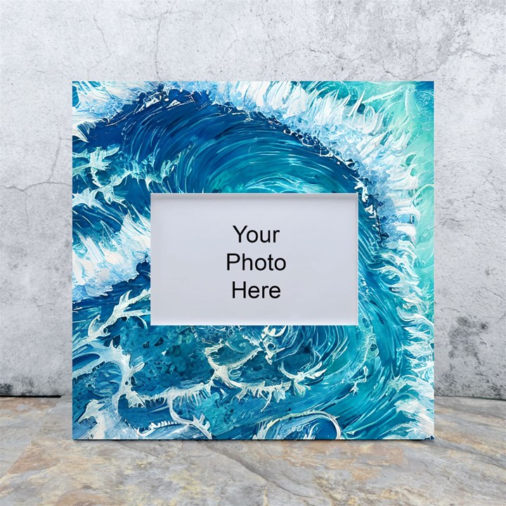 Abstract Blue Ocean Waves Iii White Box Photo Frame 4  x 6 