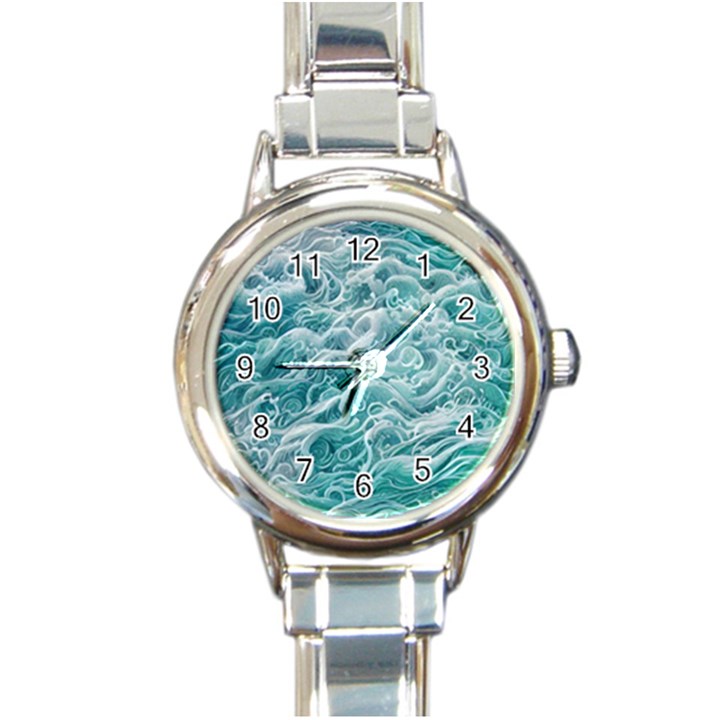 Nature Ocean Waves Round Italian Charm Watch