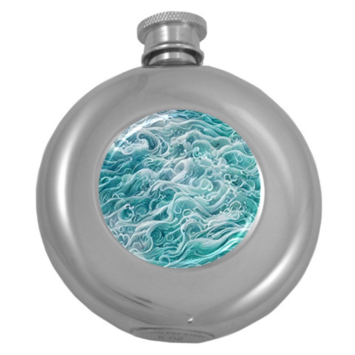 Nature Ocean Waves Round Hip Flask (5 oz)