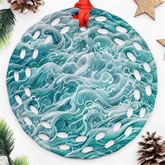 Nature Ocean Waves Round Filigree Ornament (two Sides) by GardenOfOphir