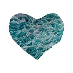 Nature Ocean Waves Standard 16  Premium Flano Heart Shape Cushions by GardenOfOphir