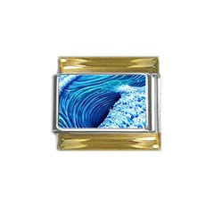 Simple Blue Ocean Wave Gold Trim Italian Charm (9mm) by GardenOfOphir