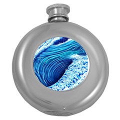 Simple Blue Ocean Wave Round Hip Flask (5 Oz) by GardenOfOphir