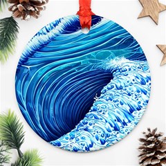 Simple Blue Ocean Wave Round Ornament (two Sides) by GardenOfOphir