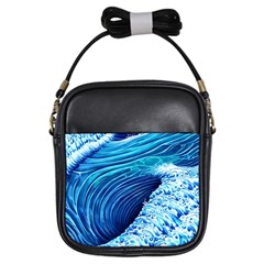 Simple Blue Ocean Wave Girls Sling Bag by GardenOfOphir