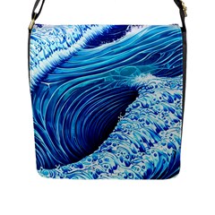 Simple Blue Ocean Wave Flap Closure Messenger Bag (l) by GardenOfOphir