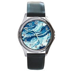 Summer Ocean Waves Round Metal Watch