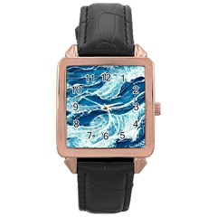 Summer Ocean Waves Rose Gold Leather Watch  by GardenOfOphir